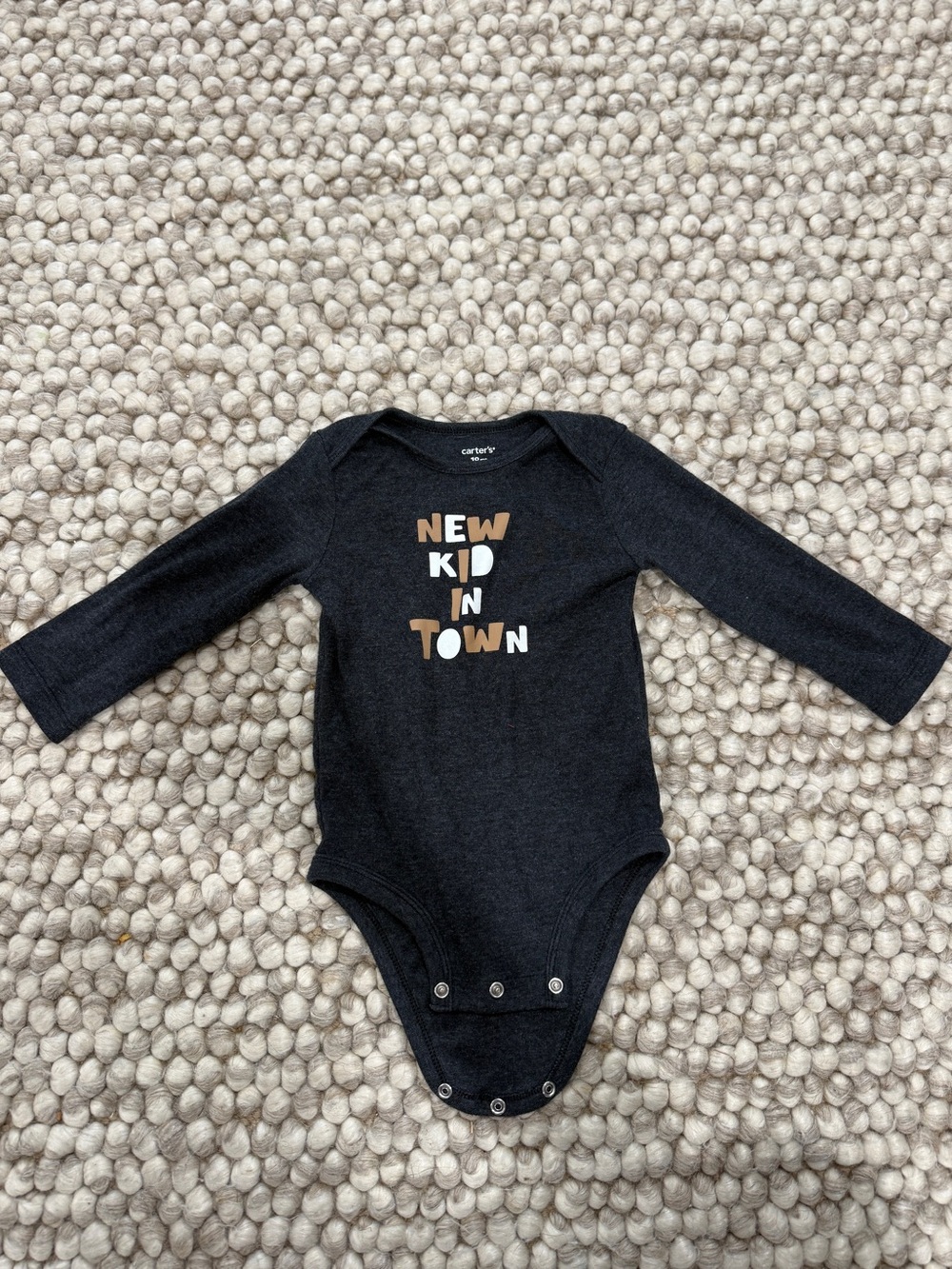 Carter's charcoal Long-Sleeve onsie “New Kid in Town"